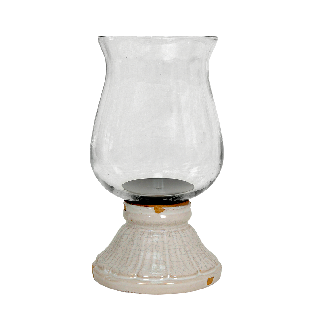 MADISSON - Ceramic and glass candle holder H32 - Patina white