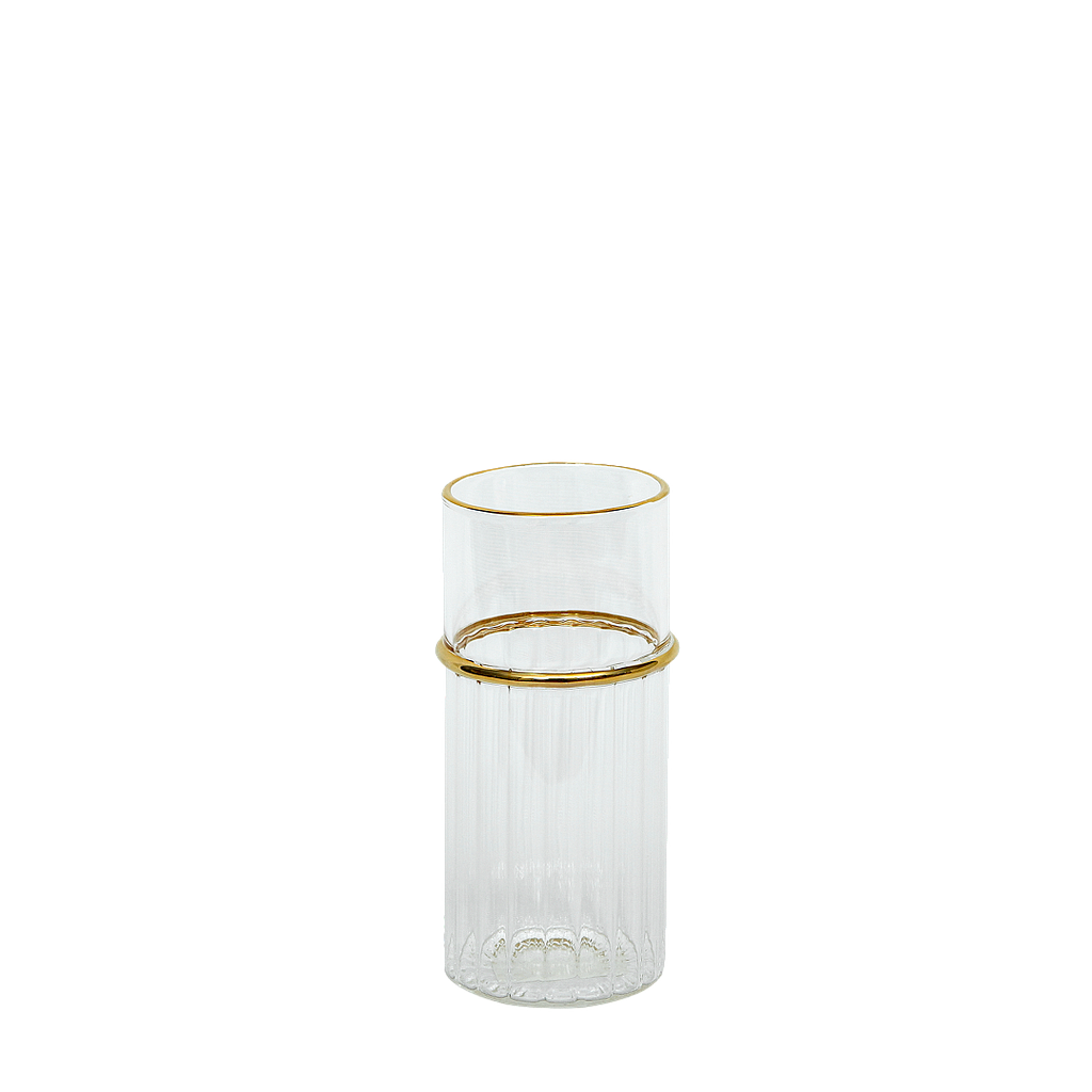 MAX - Glass vase with gold ring H15 - Clear