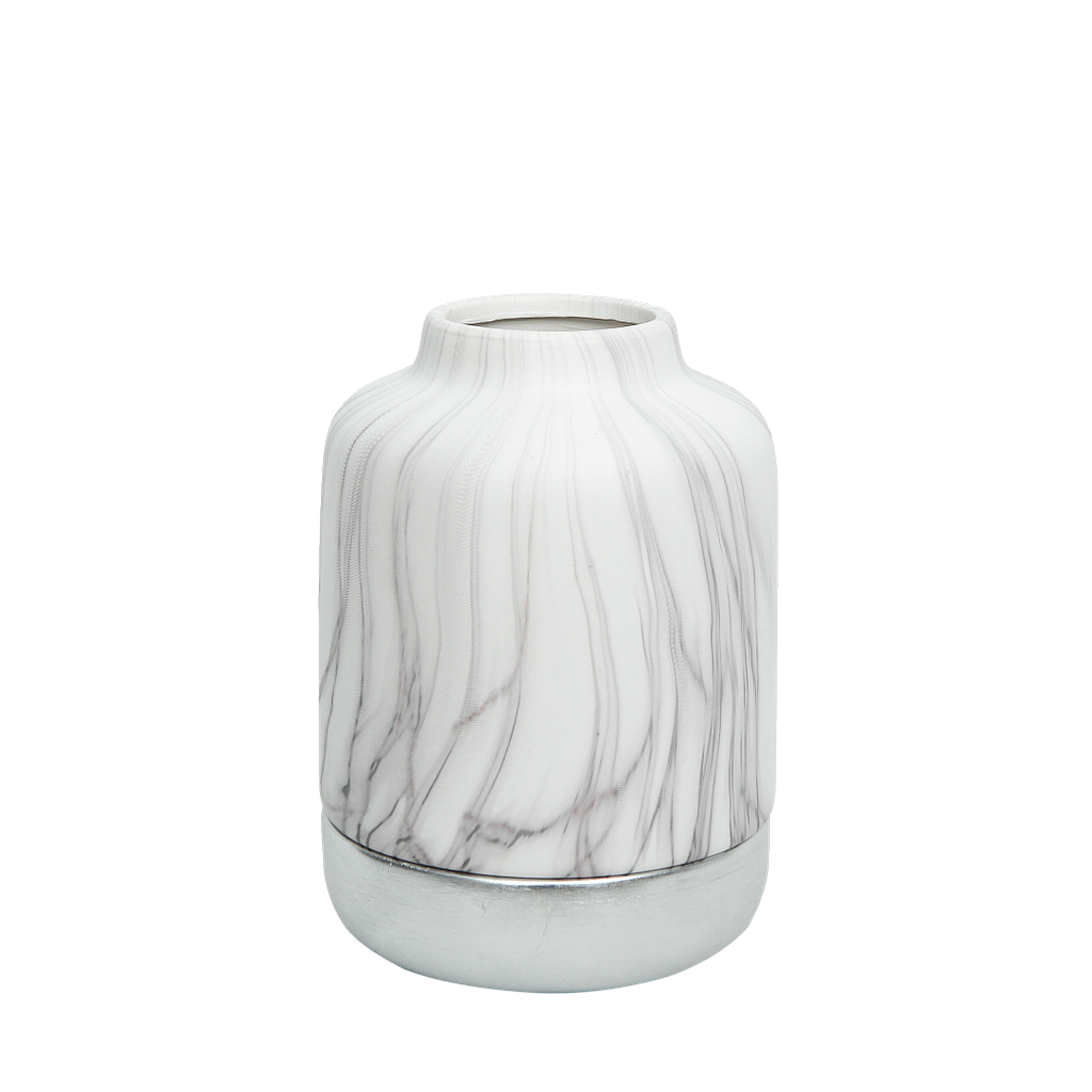 KEYSHA - Ceramic vase H26 - Marble effect &amp; silver base