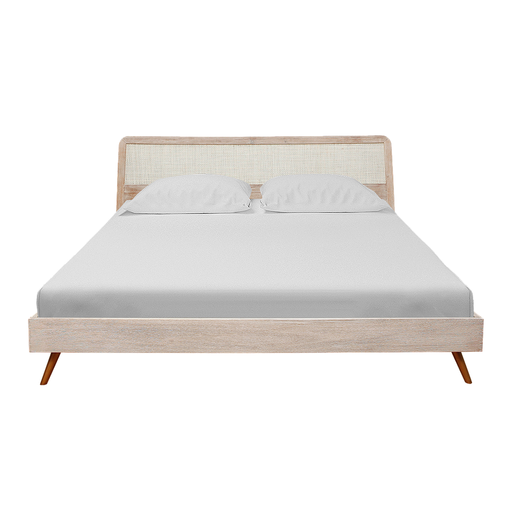 SPRING - King size bed 180x200 - Whitened acacia and Natural cane
