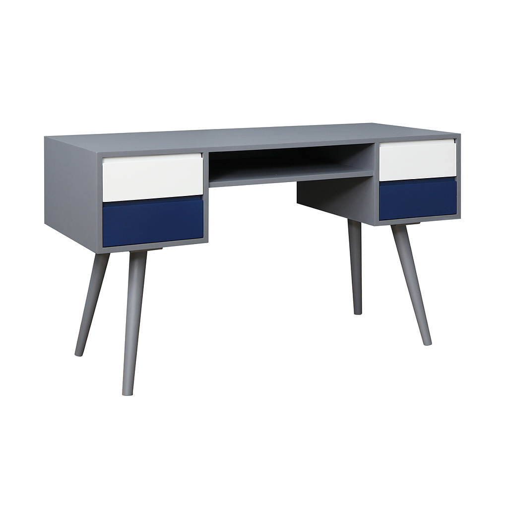 HELSINKI - Desk L130 x W55 - Pearl grey, White &amp; Navy blue