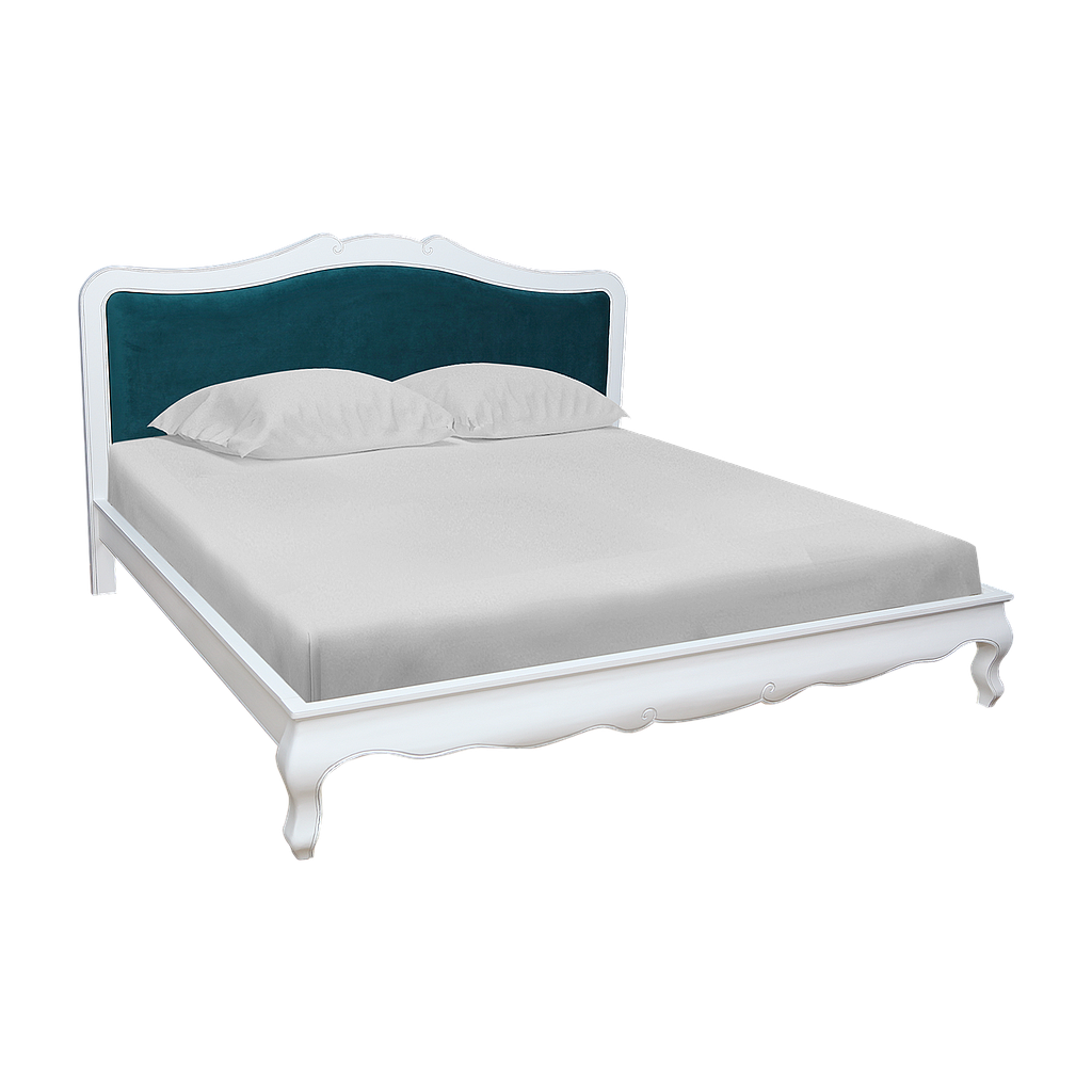 FLORIE - Queen size bed (Mattress 160x200) - Brocante white and Dark blue