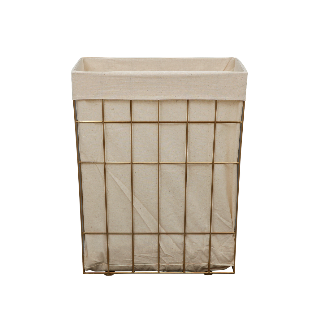 PRESSING - Laundry basket L45 x H50 - Gold and Cream canvas bag