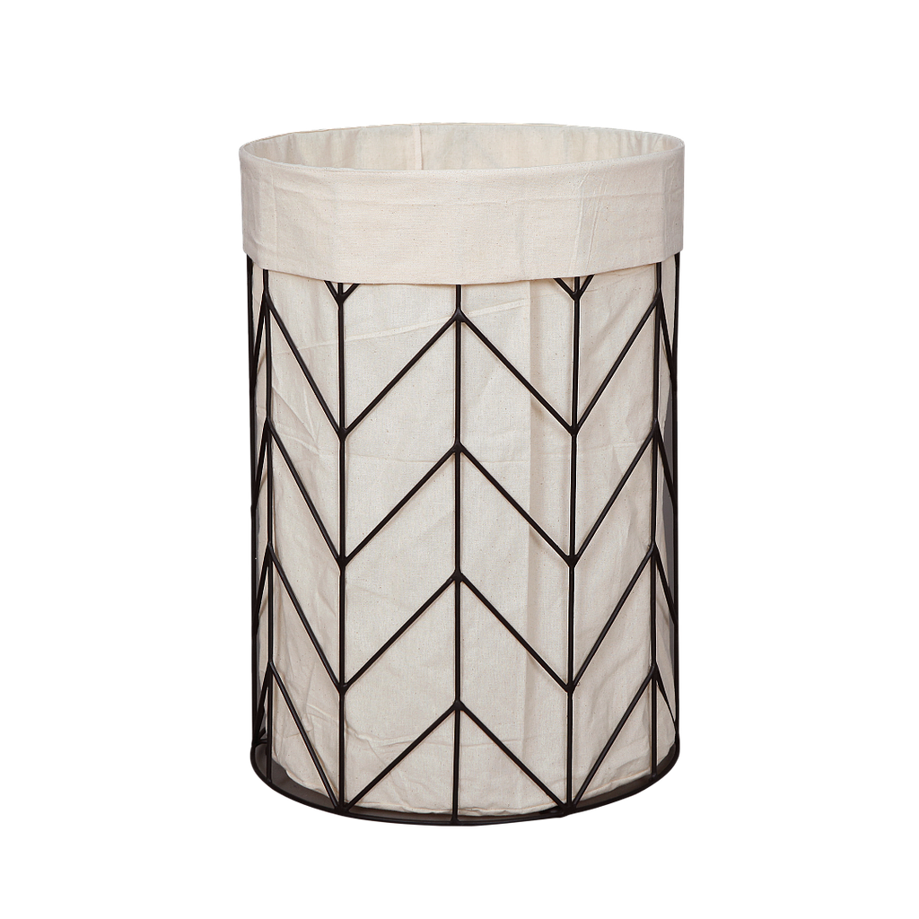 EPIS - Laundry basket Diam.35 x H50 - Black and Cream canvas bag