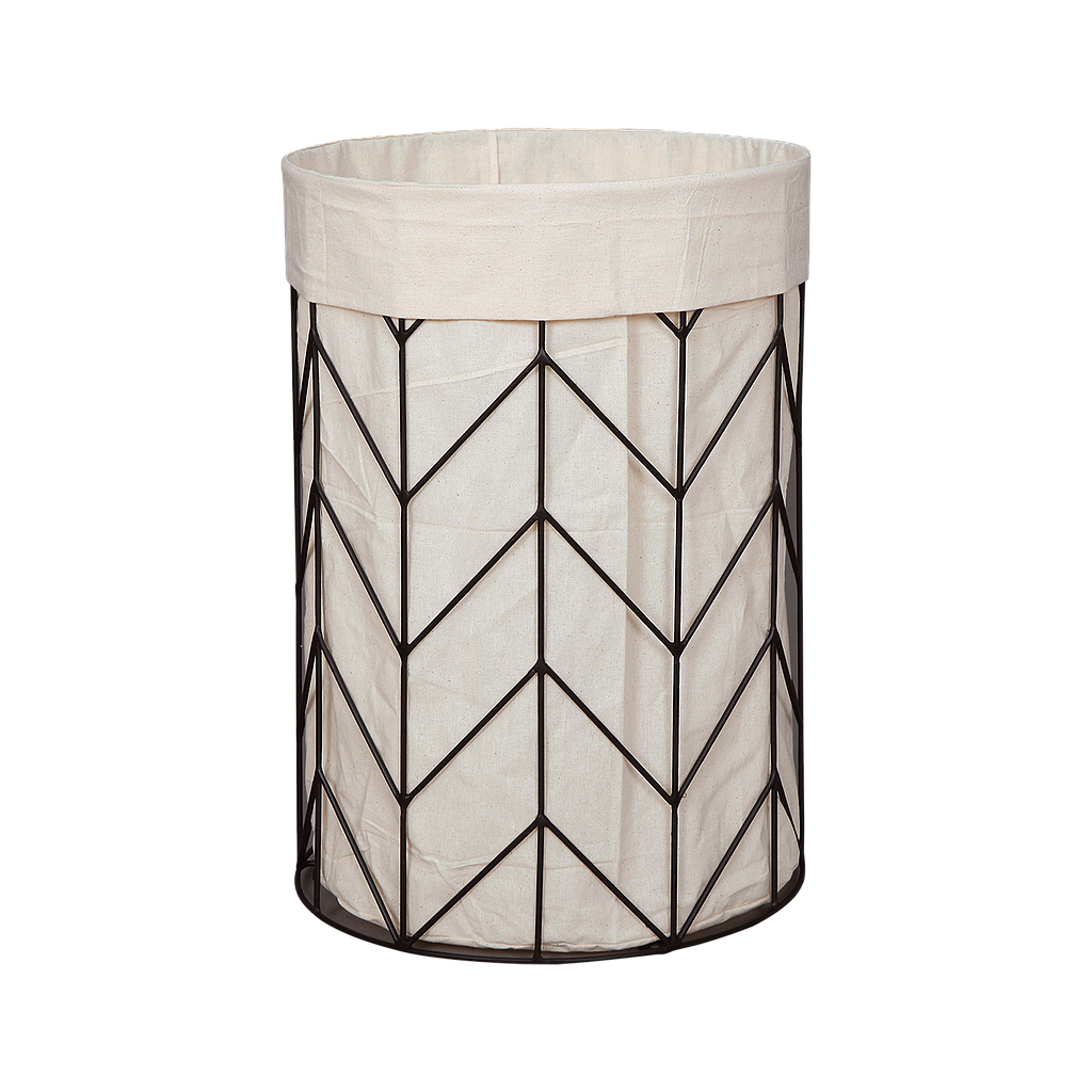 EPIS - Laundry basket Diam.35 x H50 - Black and Cream canvas bag