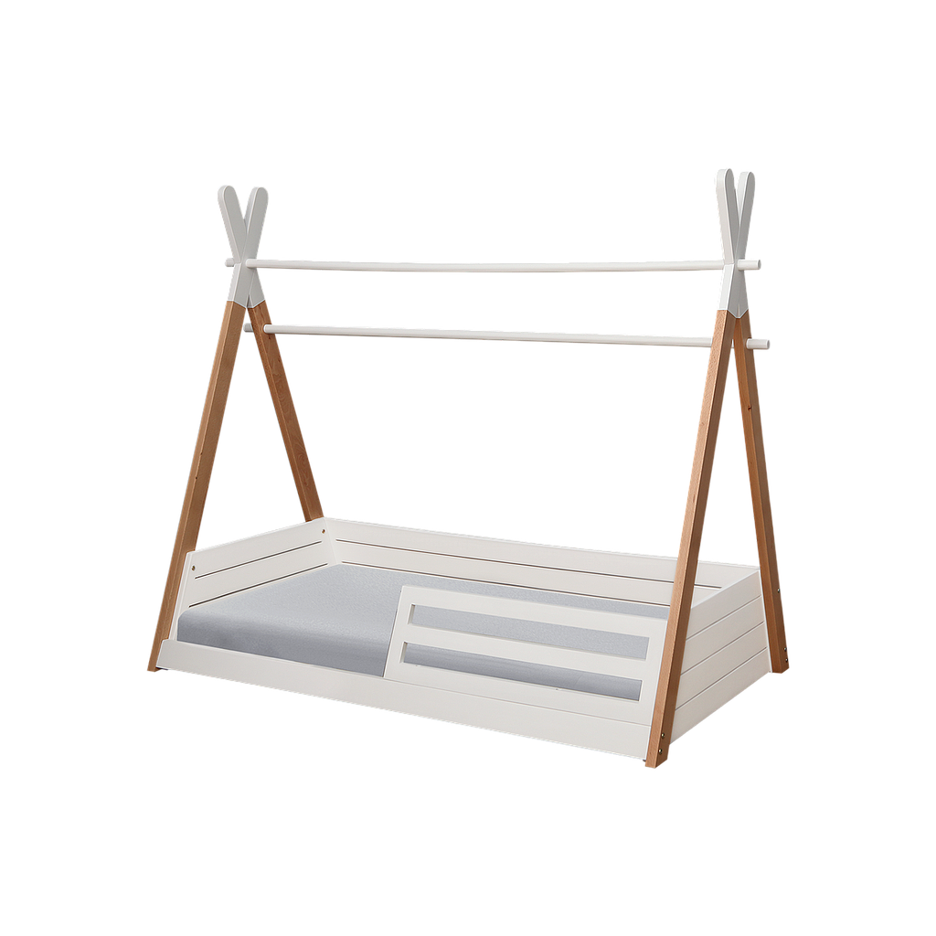 TIPI - Toddler bed 140x70 - White and natural beech