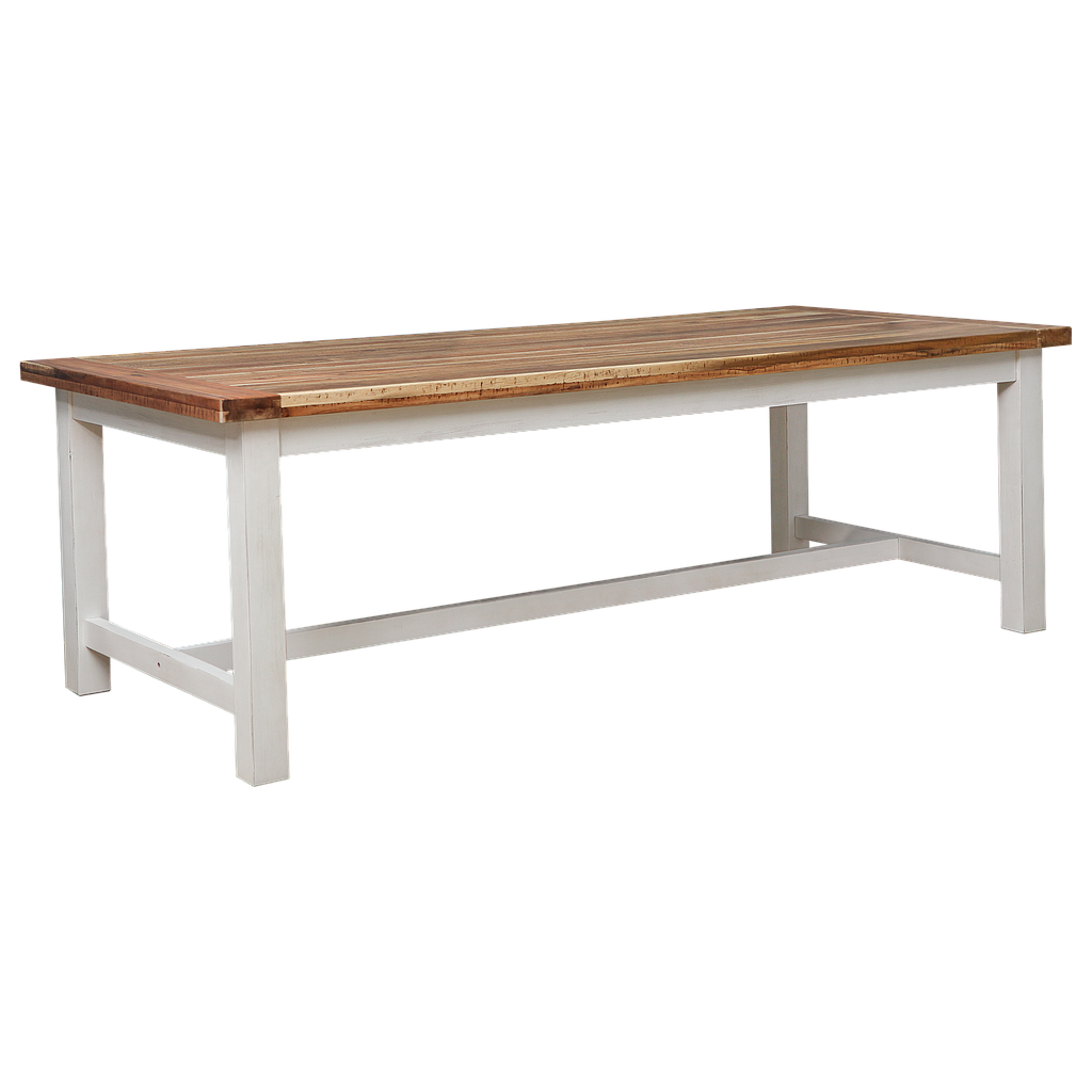 BANDOLE - Dining table L220 x W100 - Shabby white and Natural acacia