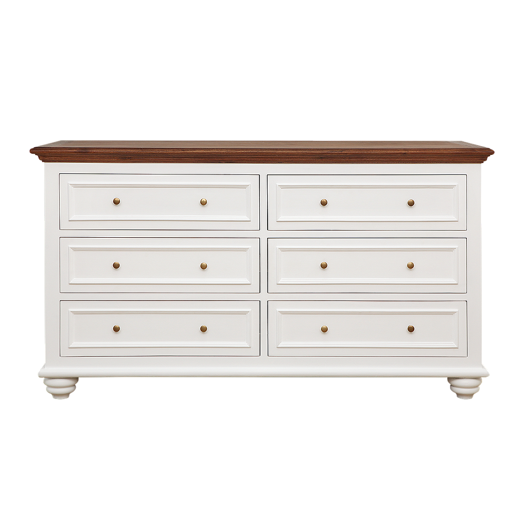 MEGAN - Chest of drawers L160 x H90 - Brushed white and Washed antic