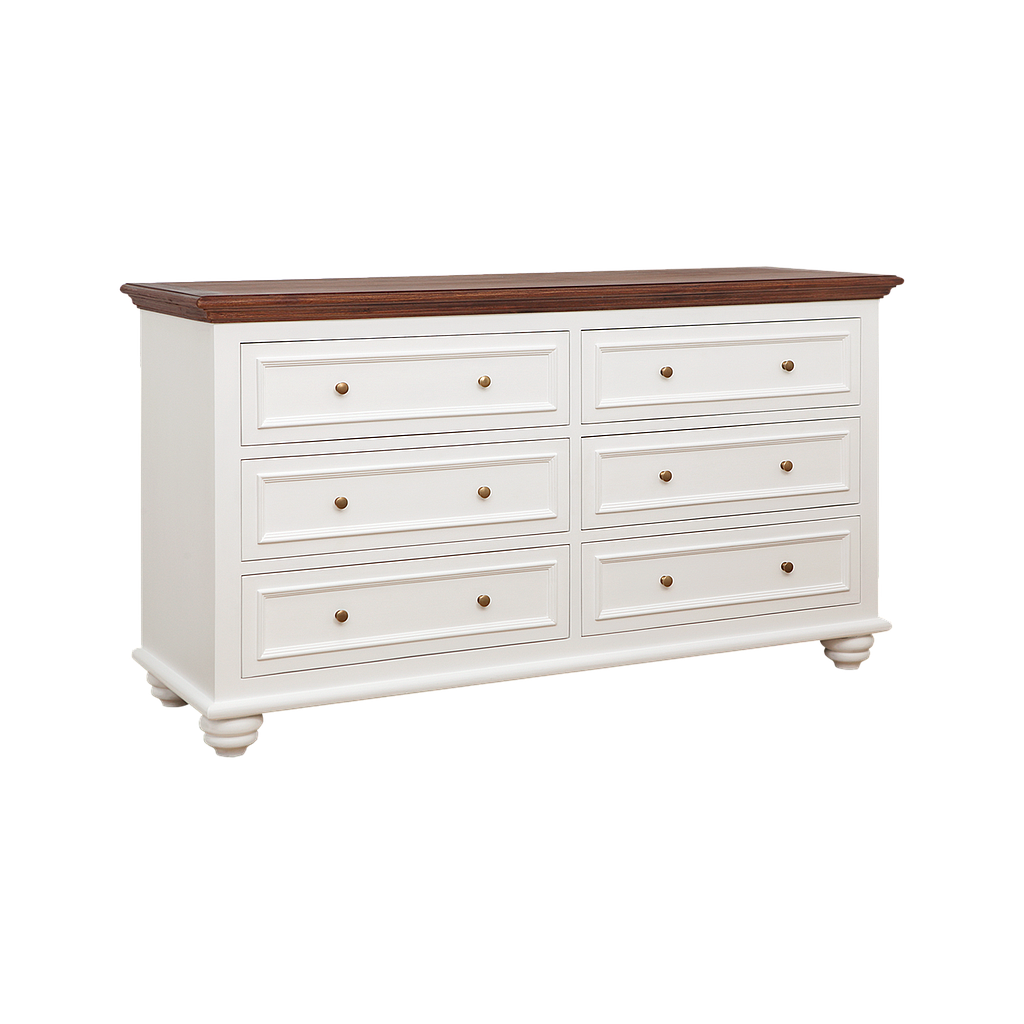 MEGAN - Chest of drawers L160 x H90 - Brushed white and Washed antic