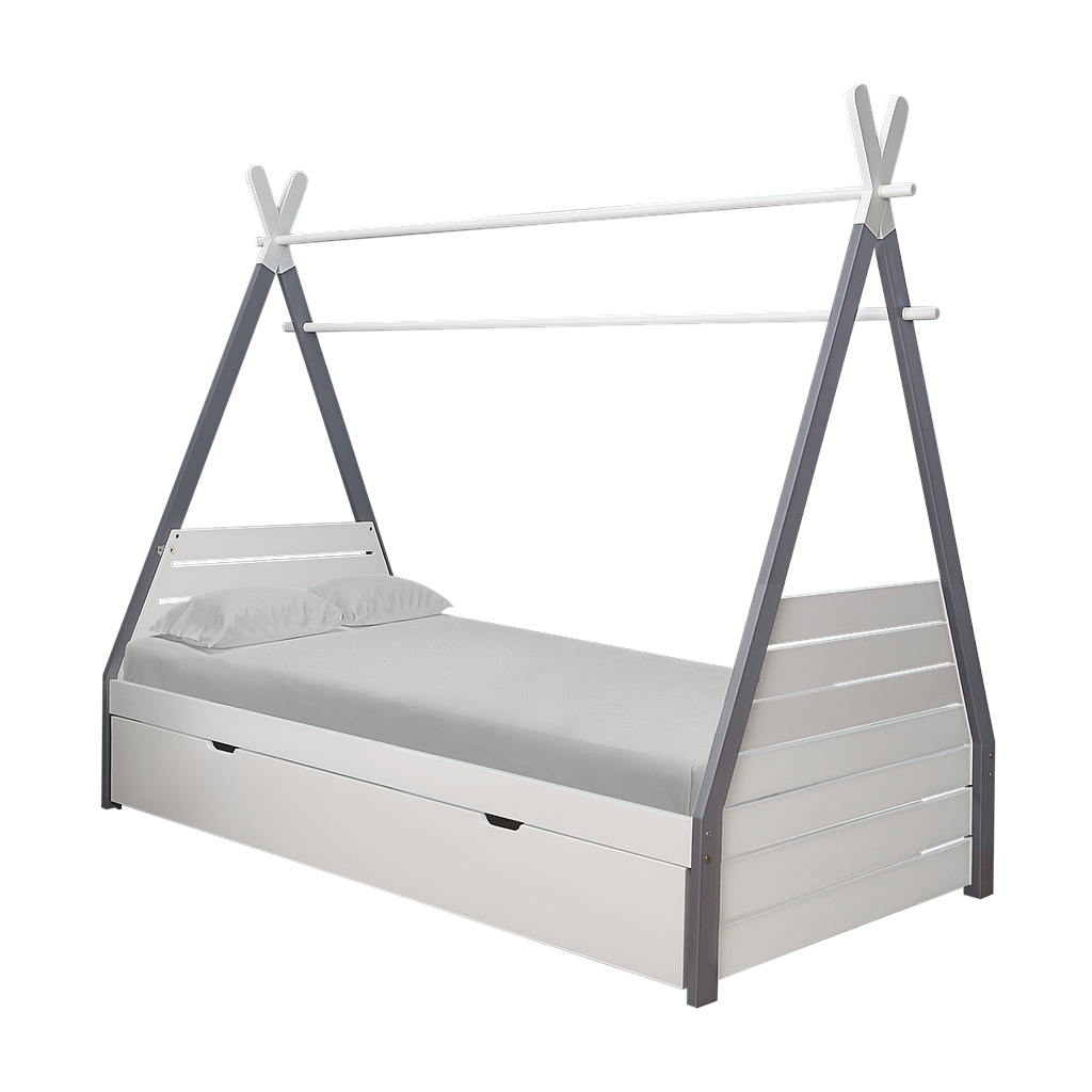 TIPI - Twin size bed with pull-out (Mattress 120x200) - Pearl grey and White