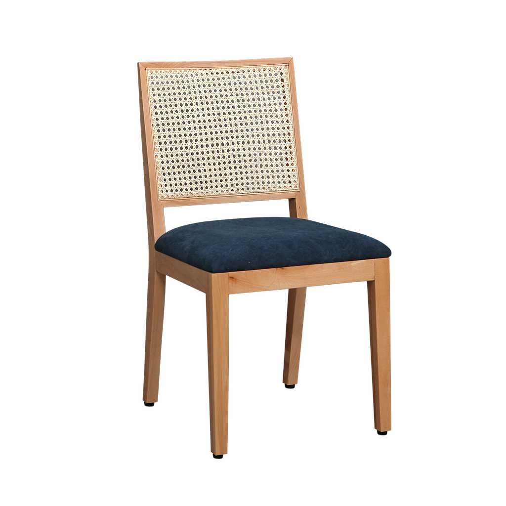 SPRING - Chair - Natural beech, Natural cane and Dark blue cover