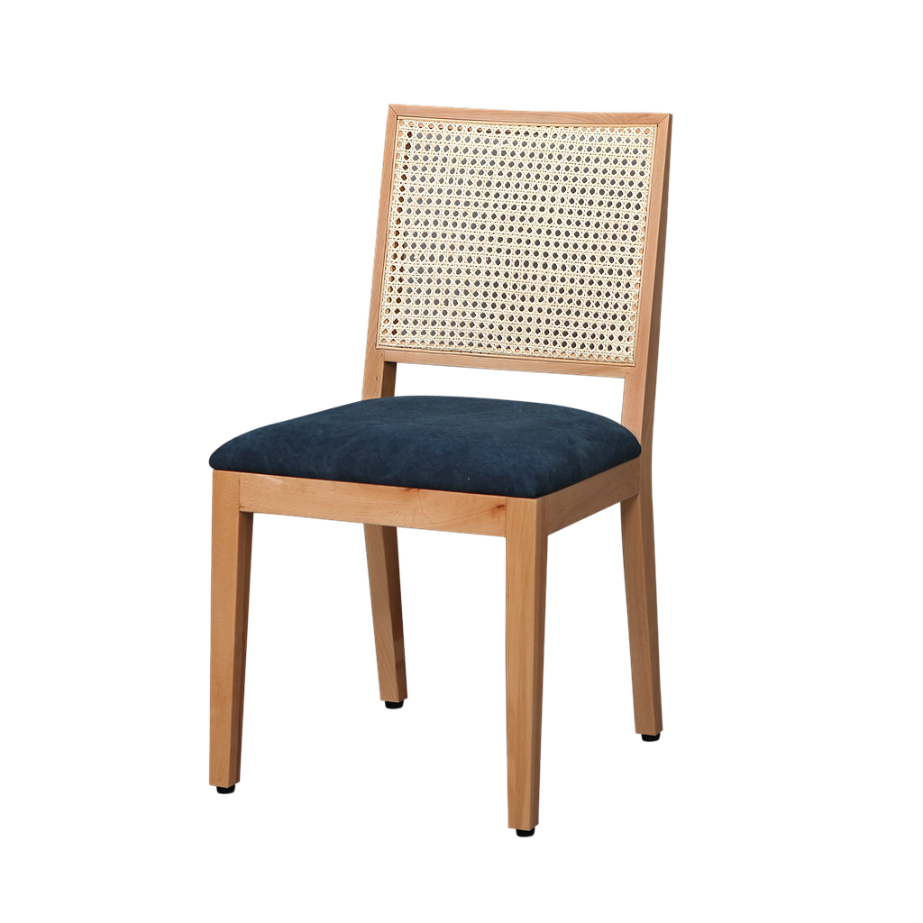 SPRING - Chair - Natural beech, Natural cane and Dark blue cover