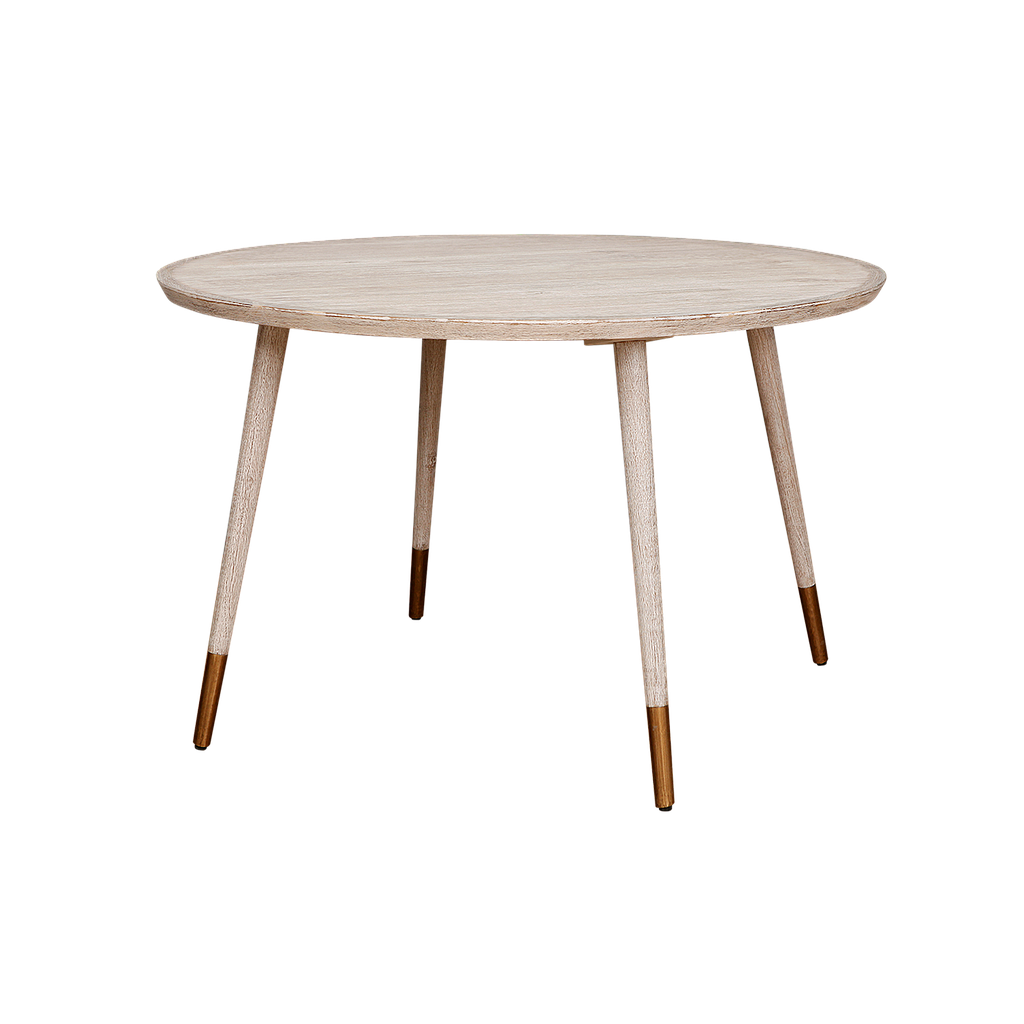 SPRING - Dining table Diam.120 - Whitened acacia and Vintage brass