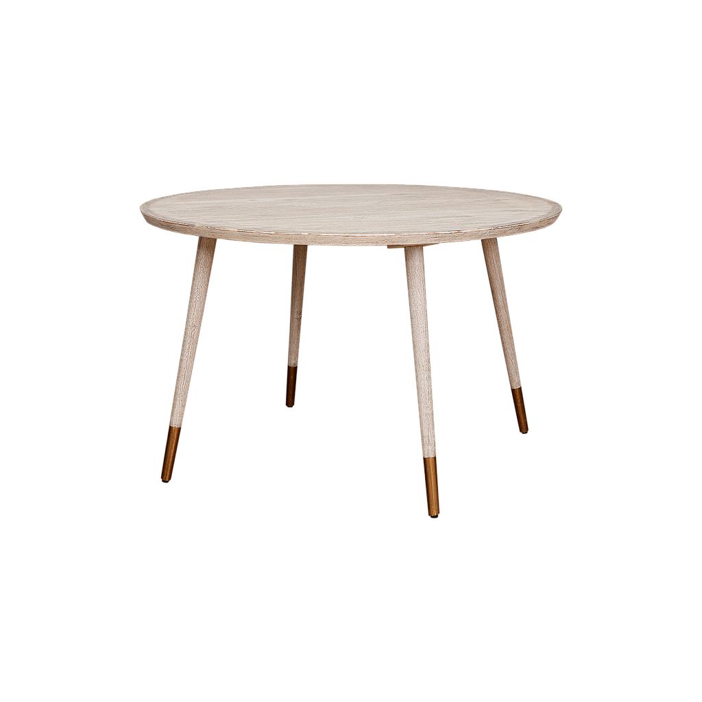 SPRING - Dining table Diam.120 - Whitened acacia and Vintage brass