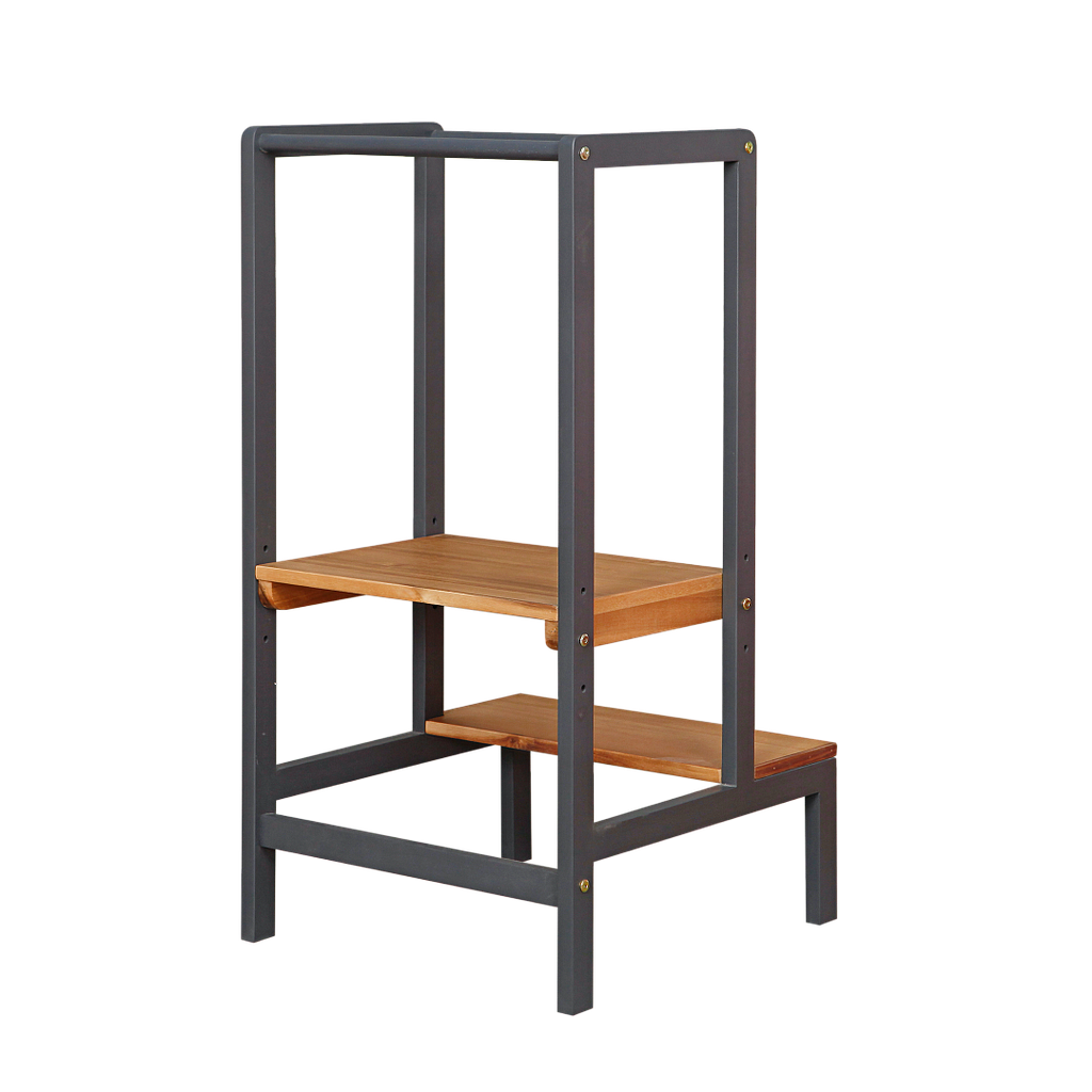 MONTESSORI - Classic Learning Tower - Charcoal grey and Natural acacia