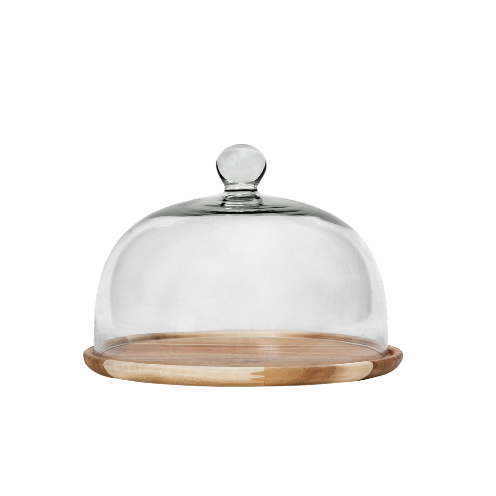 SAMUEL - Glass cheese bell with wooden tray diam24