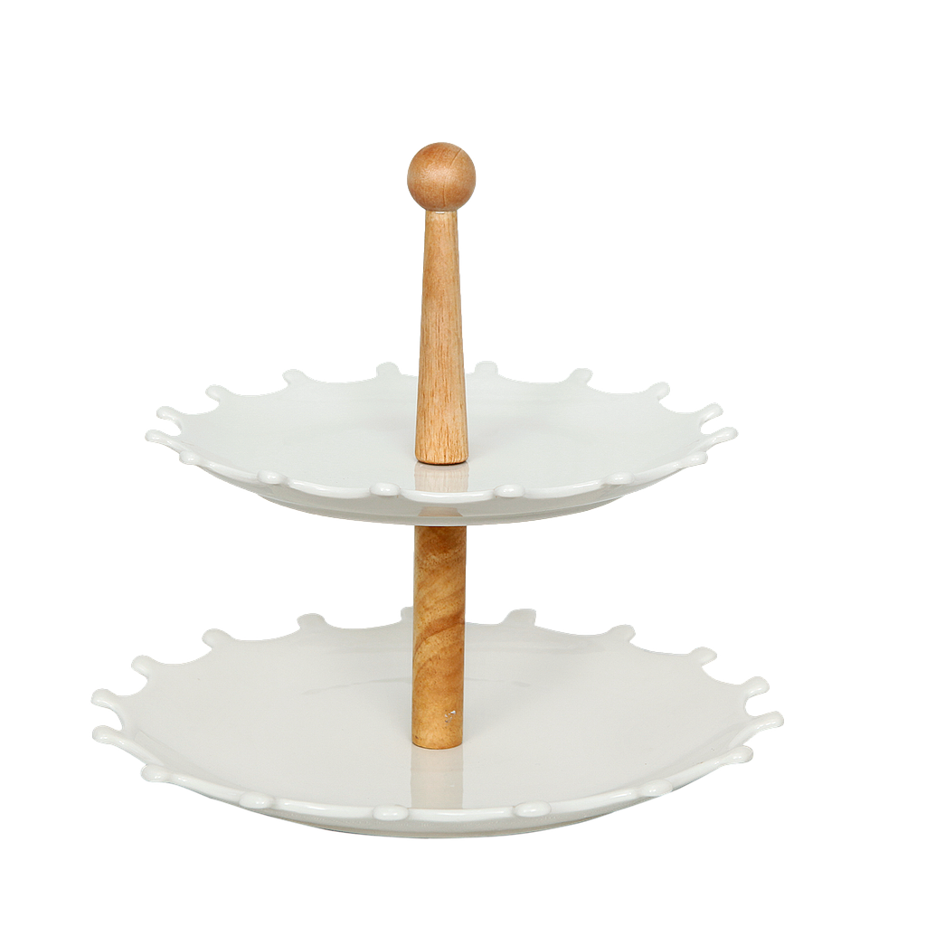 CELINE - 2-layer cake stand diam.29 - White ceramic with bamboo