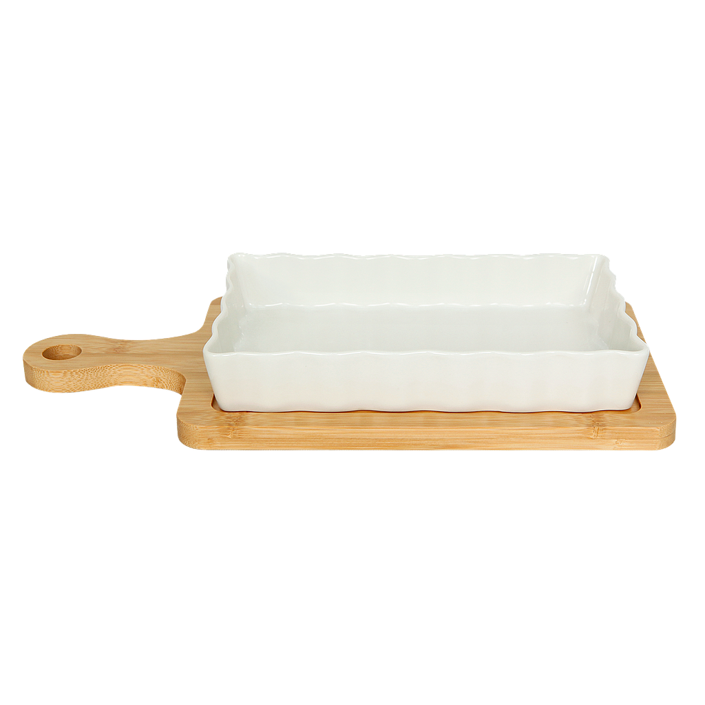 OLIVER - Snack plate with bamboo base - White
