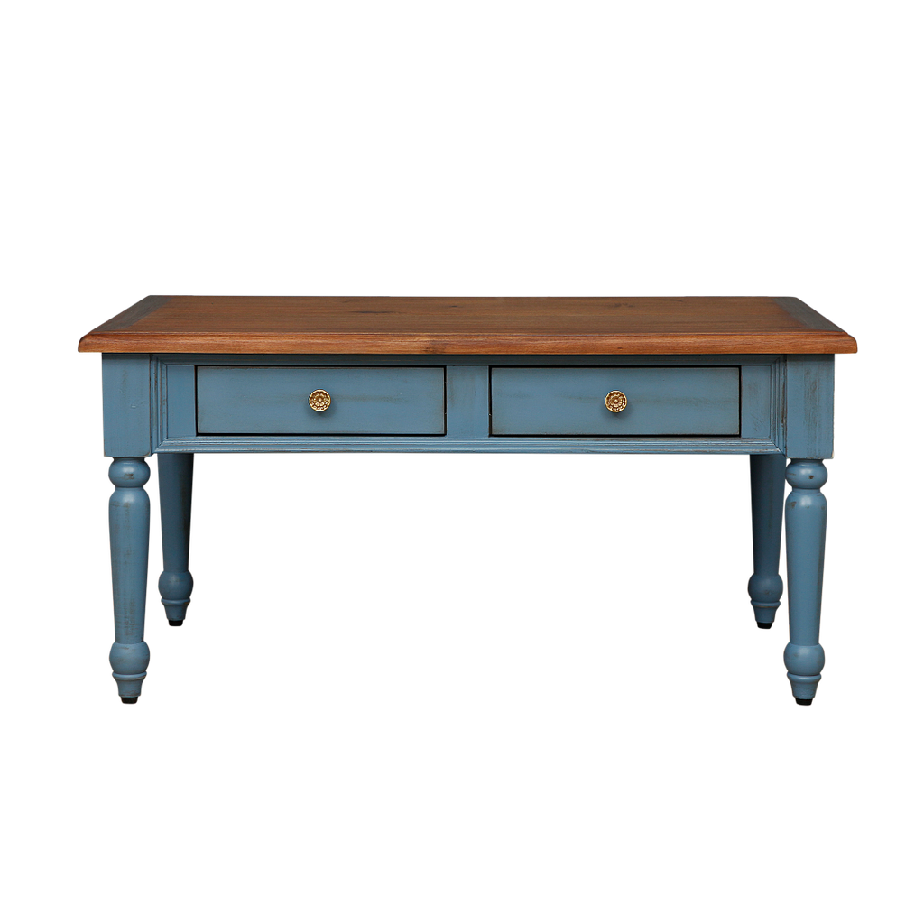 BERENICE - Coffee table L90 x W50 - Shabby stone blue and Washed antic