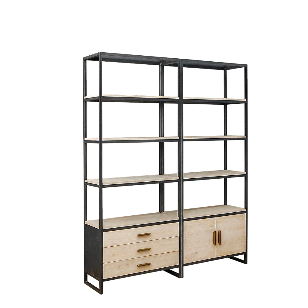 CARLTON - Bookcase L180 x H220 - Vintage anthracite and Whitened acacia