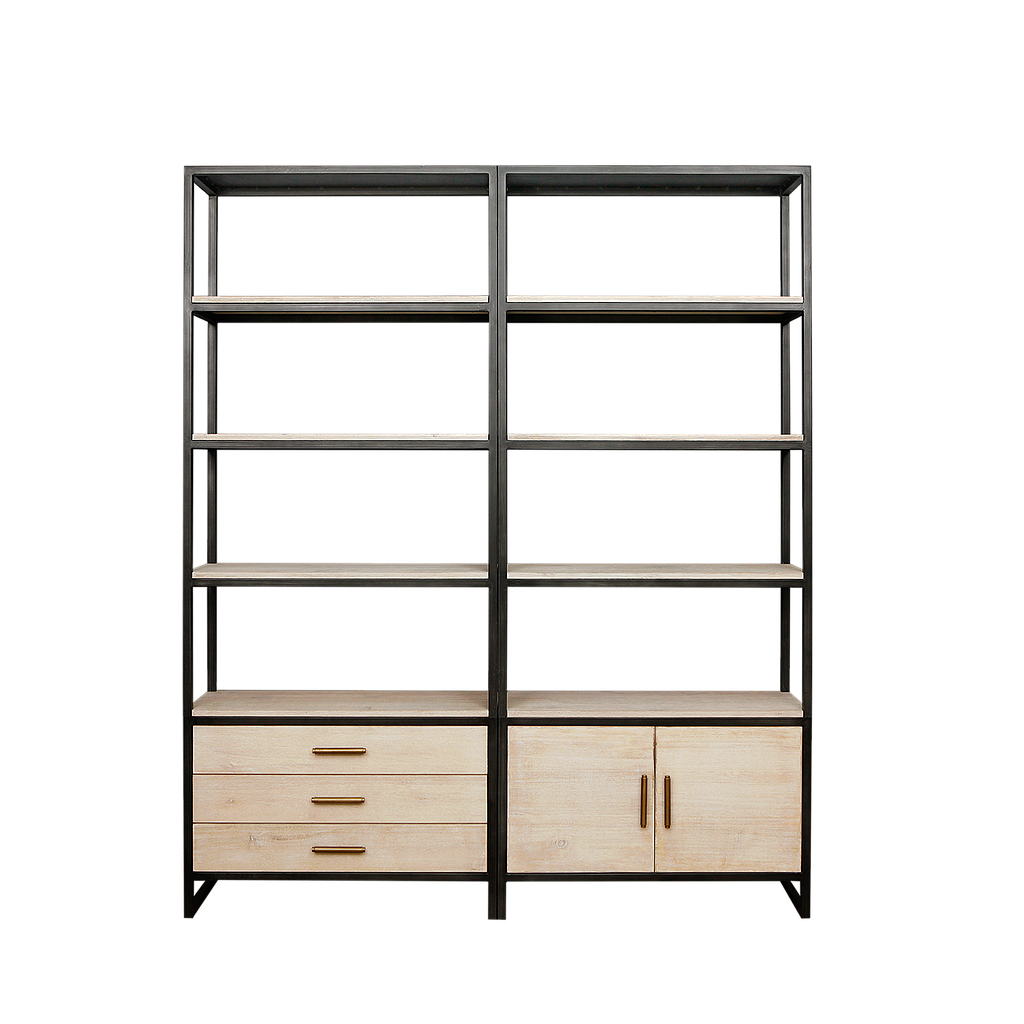 CARLTON - Bookcase L180 x H220 - Vintage anthracite and Whitened acacia