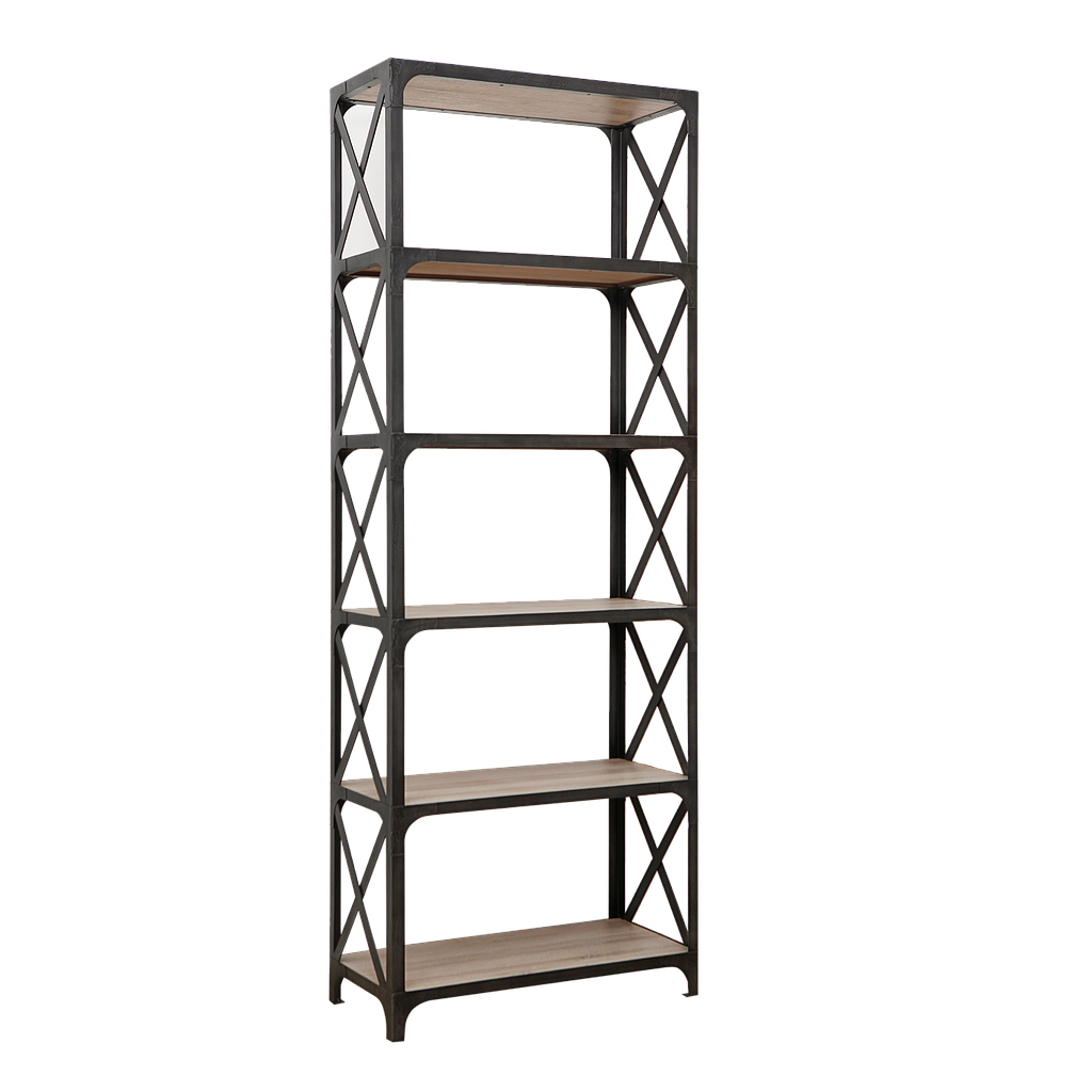 MANHATTAN - Bookcase L75 x H204 - Vintage anthracite and Whitened acacia