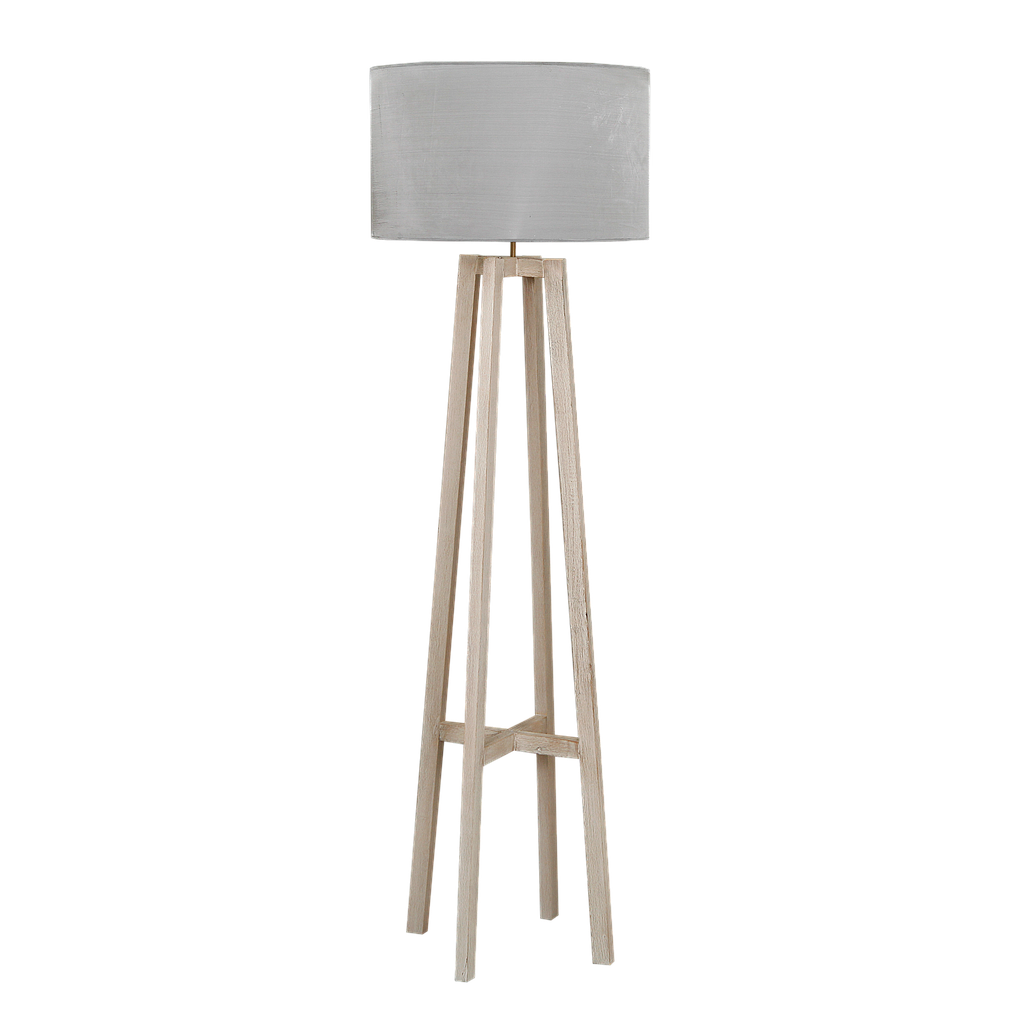 COPENHAGEN - Wooden floor lamp H165 - Whitened acacia and multicolor lampshade