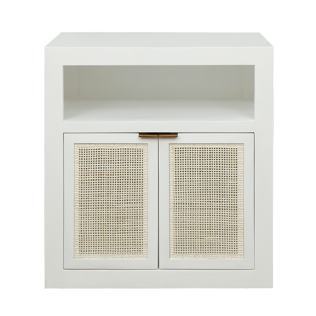 CAMITA - Bedside table H65 - White and natural cane