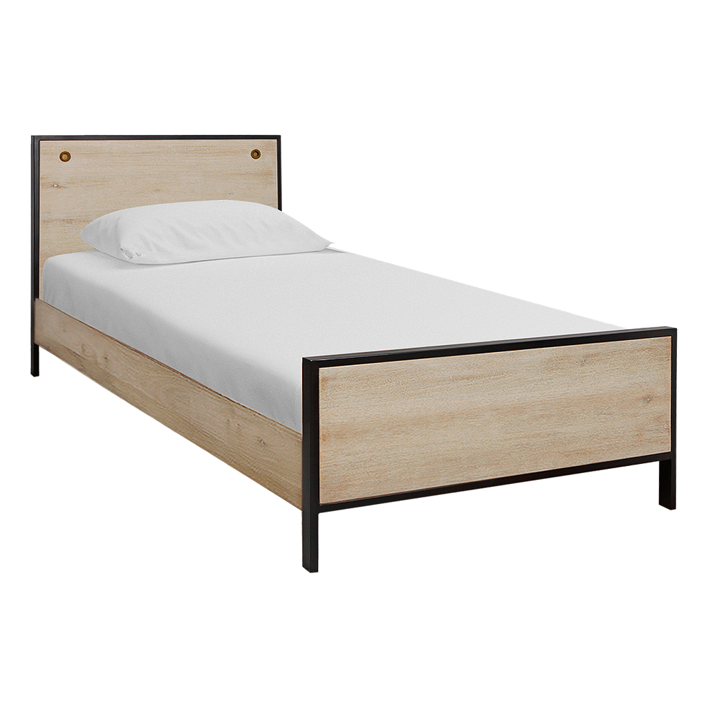 JOHNSON - Single size bed 100x200 - Vintage anthracite and whitened acacia