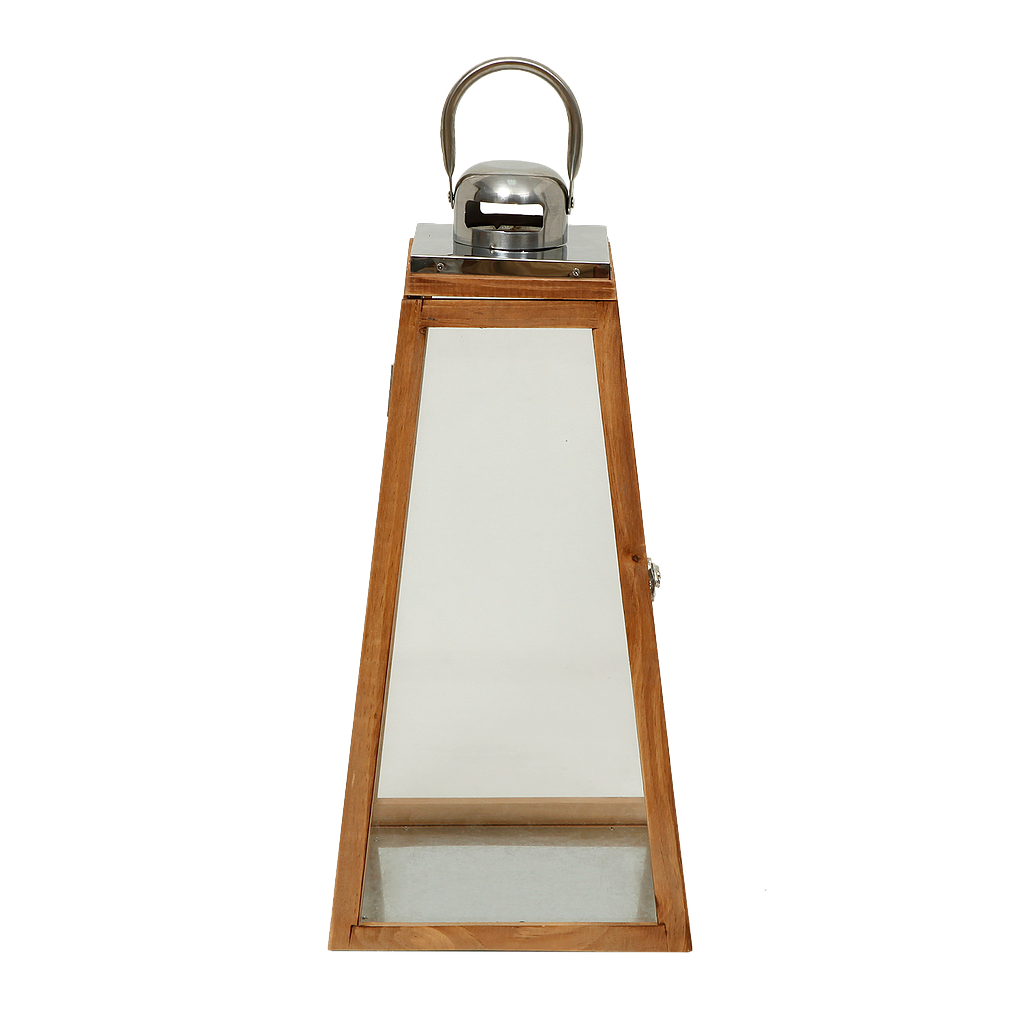 LAMENTIN - Wooden and metal lantern H51 - Natural wood and silver