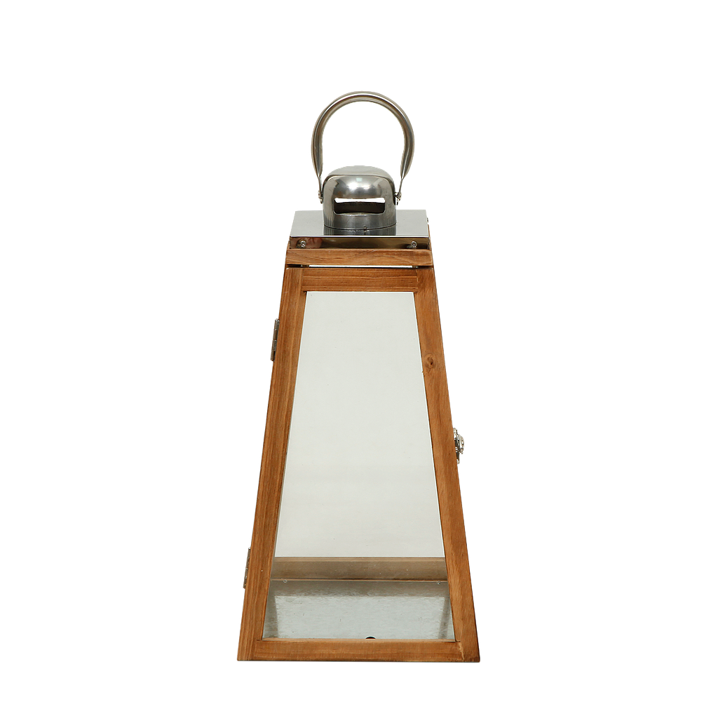 LAMENTIN - Wooden and metal lantern H41 - Natural wood and silver