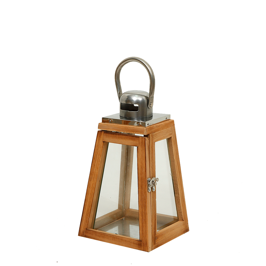 LAMENTIN - Wooden and metal lantern H29 - Natural wood and silver
