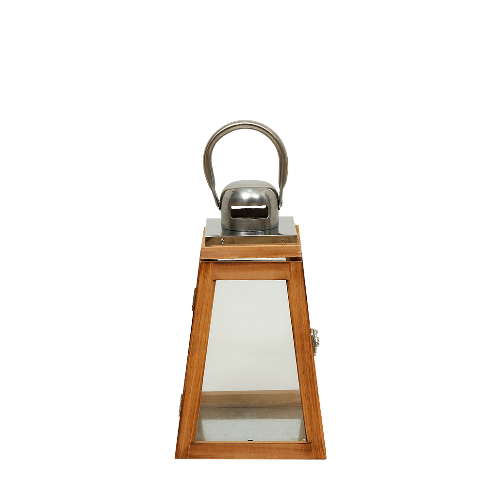 LAMENTIN - Wooden and metal lantern H29 - Natural wood and silver