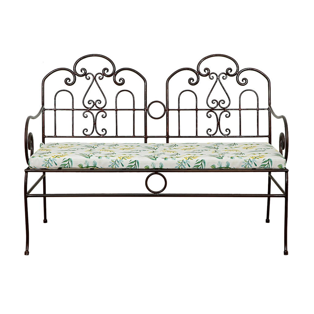 CRUCIANO - Wrought iron bench - Burnish and Floral fabric