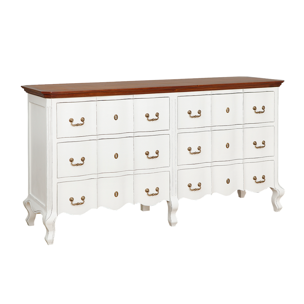 ALEXIA - Chest of drawers L163 x H85 - Brocante white and Washed antic
