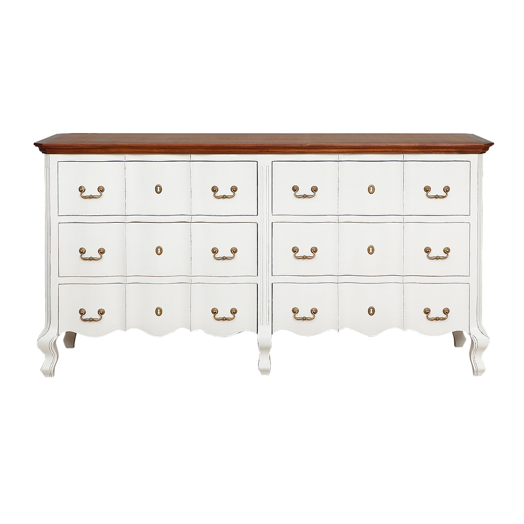 ALEXIA - Chest of drawers L163 x H85 - Brocante white and Washed antic