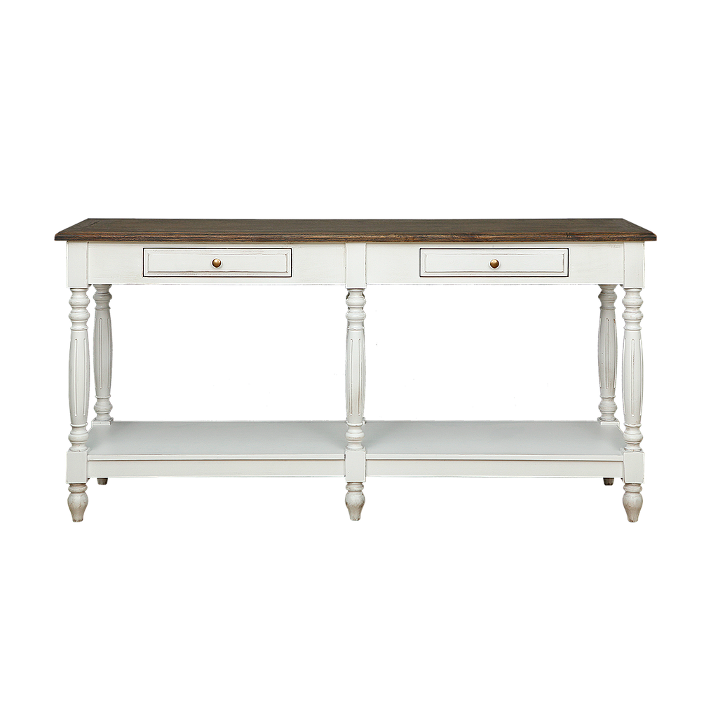 NIMES - Console table L160 - Shabby white and Weathered acacia