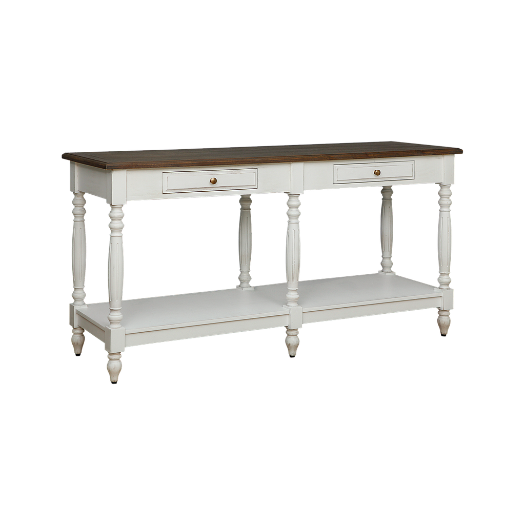 NIMES - Console table L160 - Shabby white and Weathered acacia