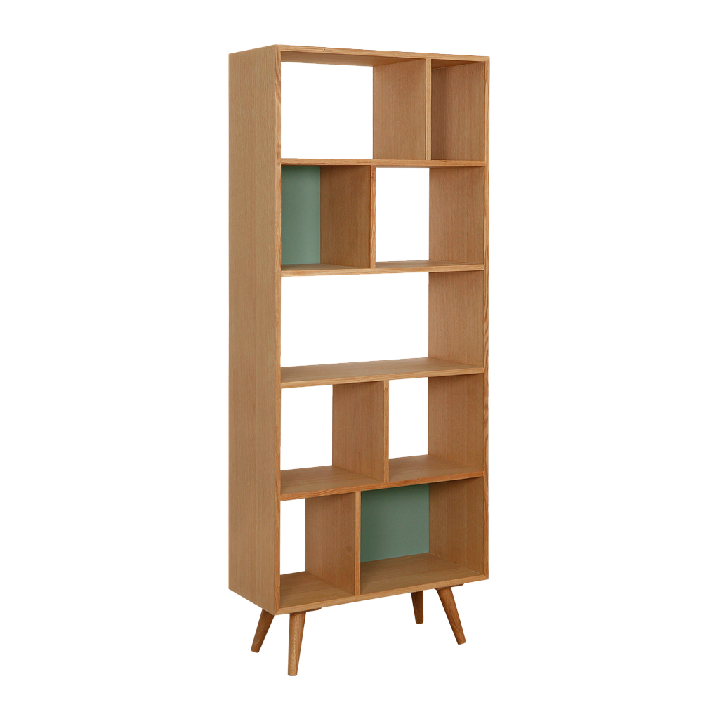 HELSINKI - Bookcase L75 x H191 - Natural oak and Mint