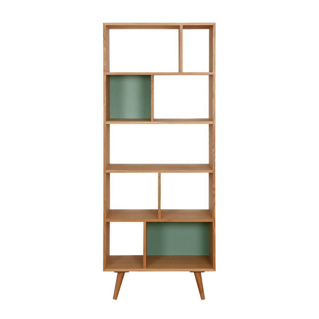 HELSINKI - Bookcase L75 x H191 - Natural oak and Mint