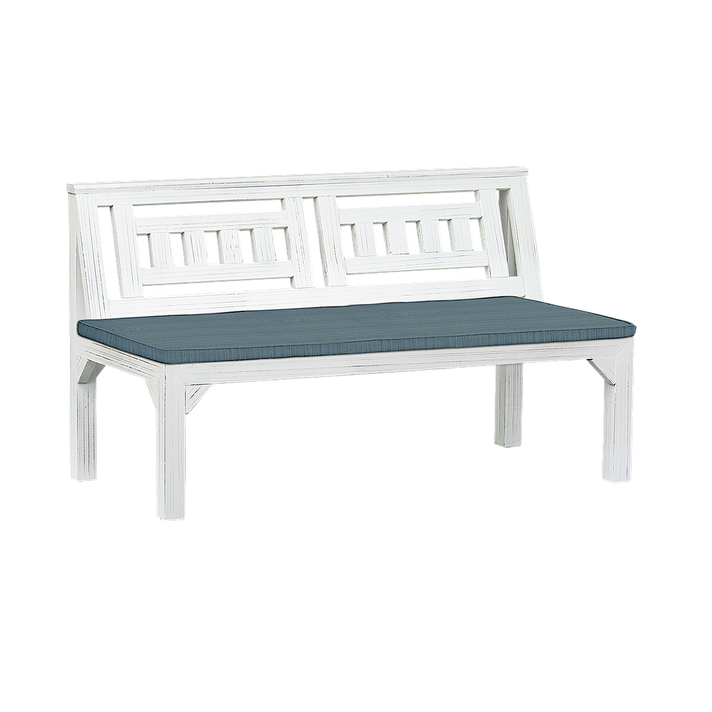 AMBRE - Outdoor bench L121 - Patina white and Blue cushion