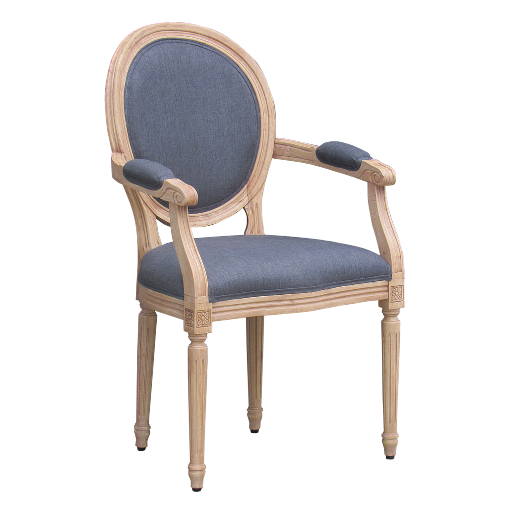 ORLEANS - Armchair - Whitened acacia and Dark blue cover