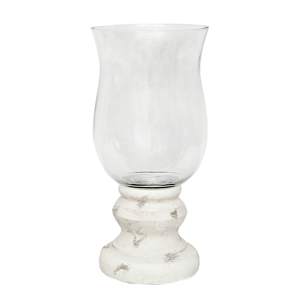 MADISSON - Ceramic and glass candle holder H43 - Patina white