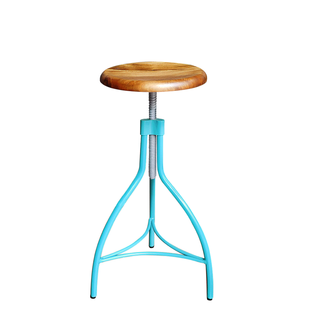 BRAD - Adjustable bar stool H72/80 - Water blue and Natural acacia