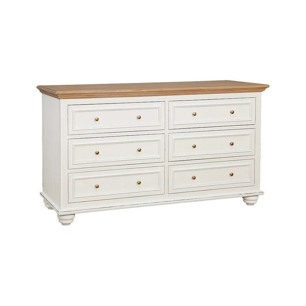 MEGAN - Chest of drawers L160 x H90 - Brocante white and Toffee