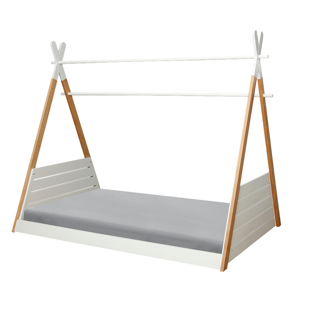 TIPI - Twin size bed (Mattress 120x200) - Natural beech and White