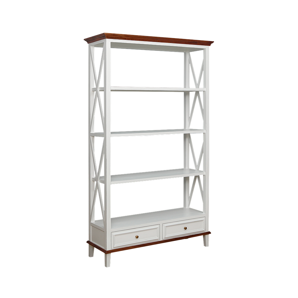 DAPHNEE - Bookcase L110 x H190 - Brocante white and washed antic
