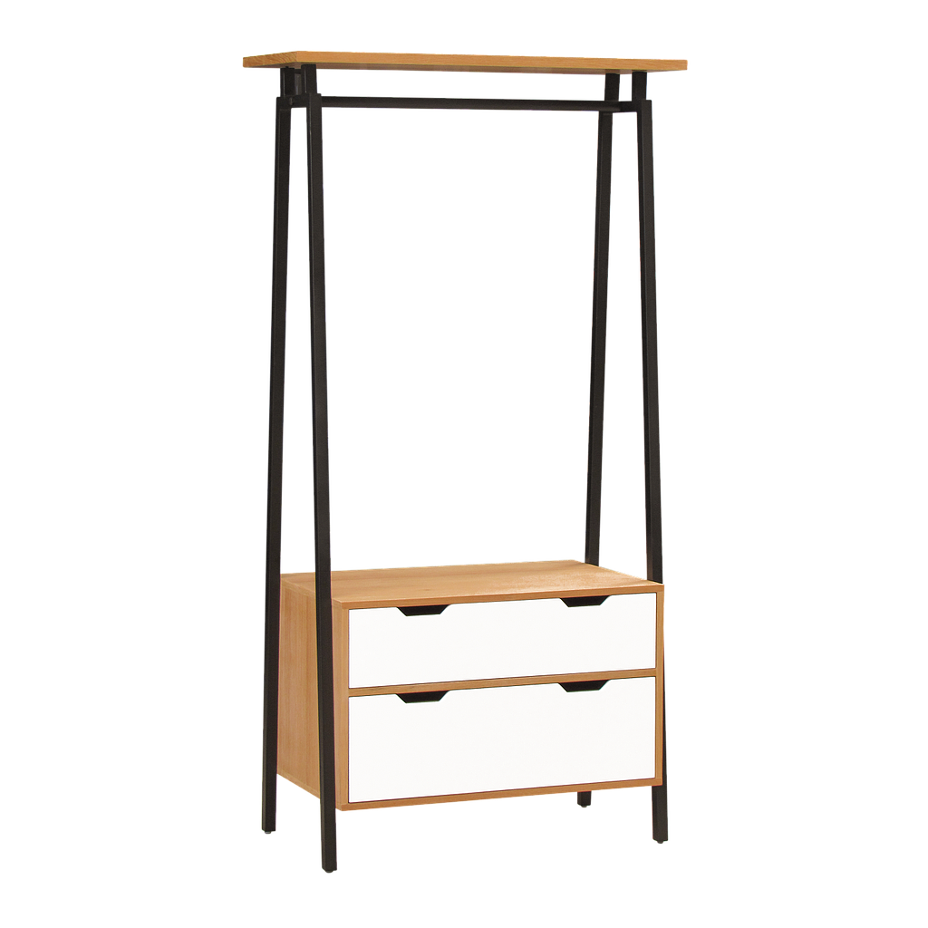 YLAN - Hanging rack L100 x H195 - Matt black, Natural oak and White