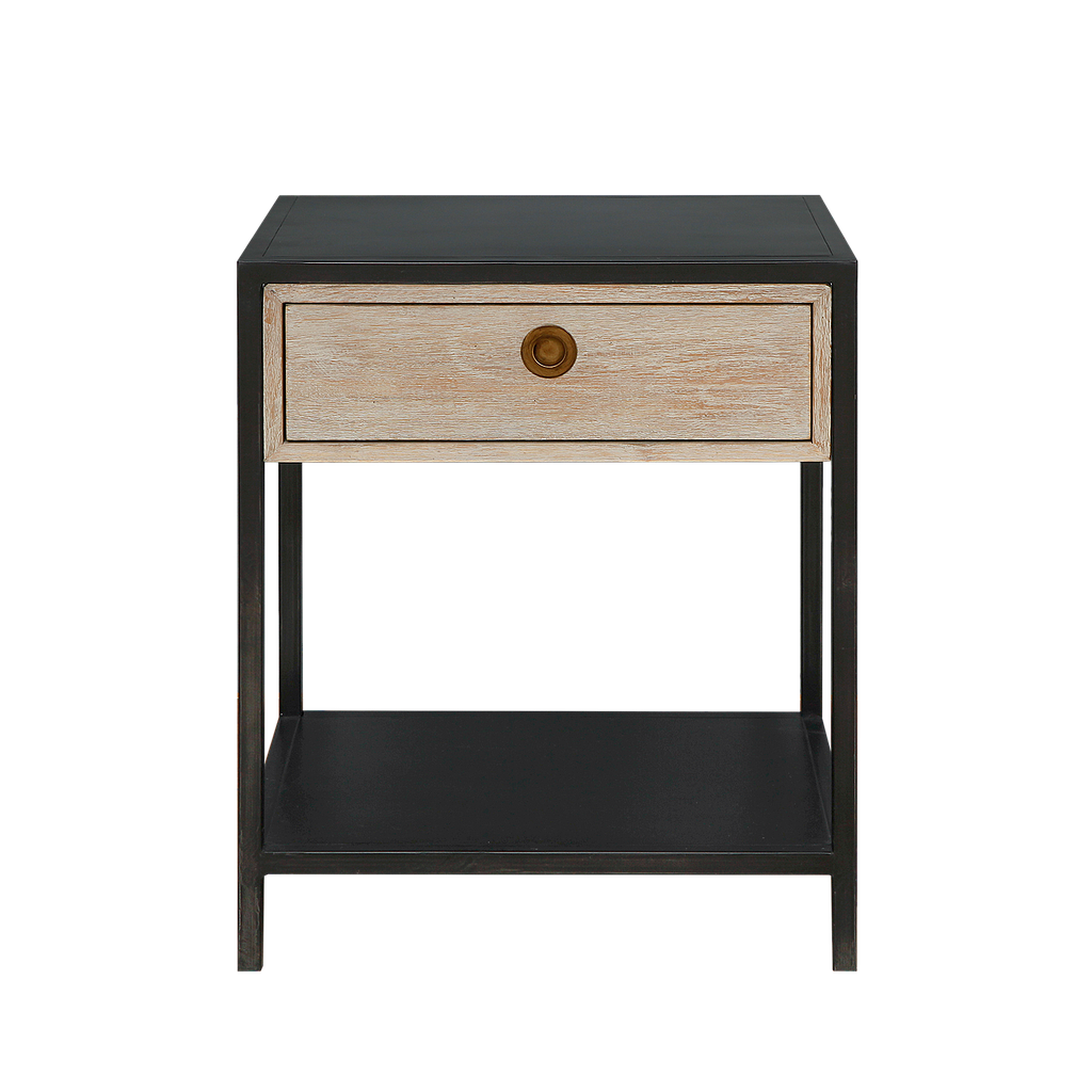 JOHNSON - Bedside table H60 - Vintage anthracite metal and Whitened acacia