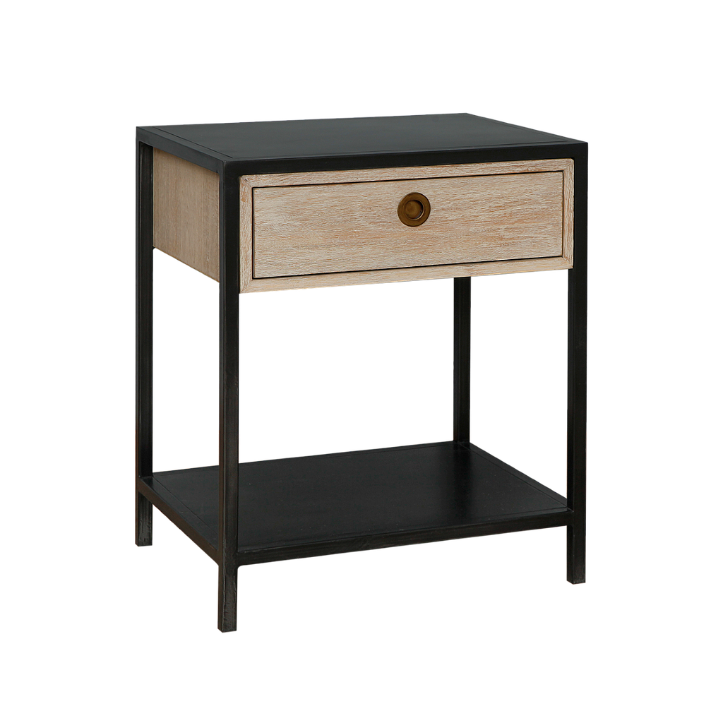 JOHNSON - Bedside table H60 - Vintage anthracite metal and Whitened acacia